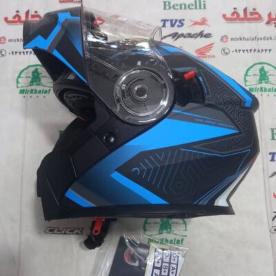 کلاه کاسکت ایمنی موتور سیکلت فک متحرک عینک دار خارجی برند ردلاین مشکی طوسی ابی فیروزه ای